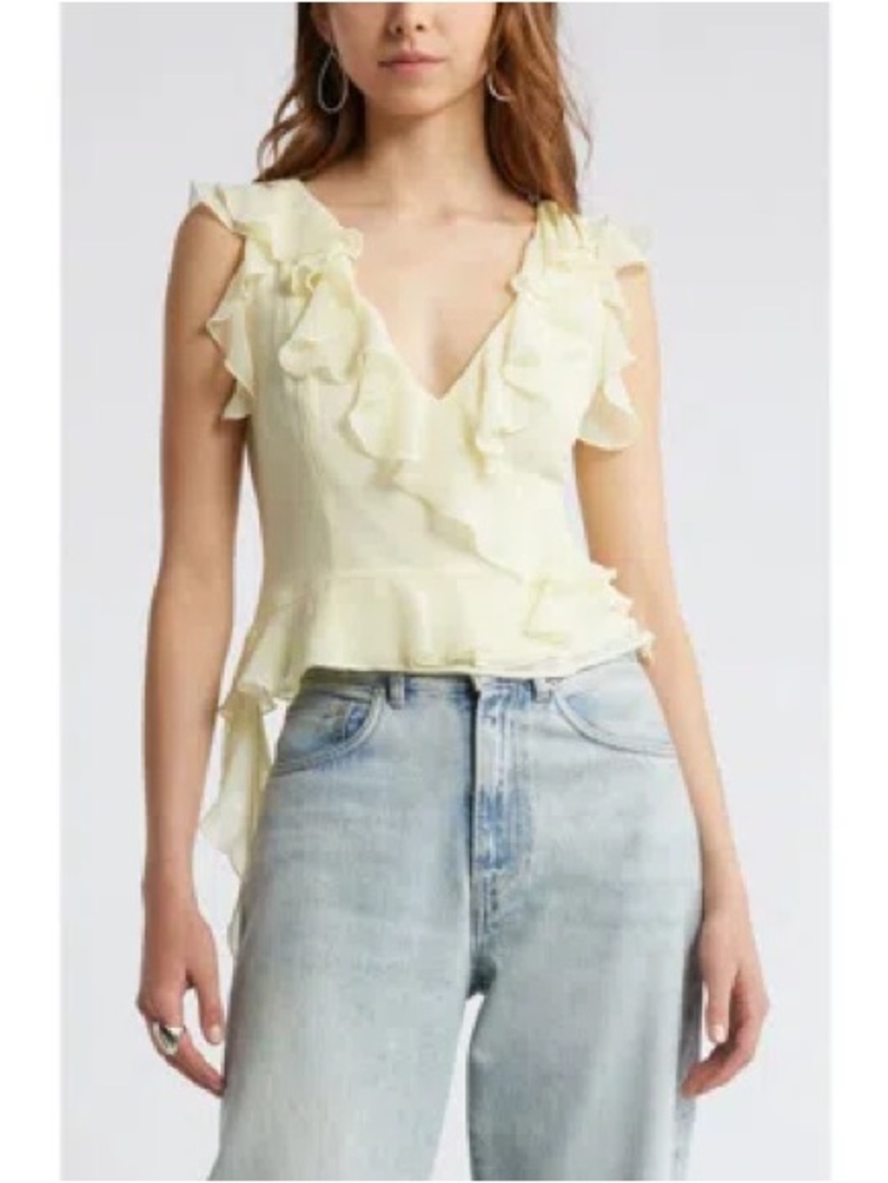 OPEN EDIT ruffle sleeveless crop top yellow size S